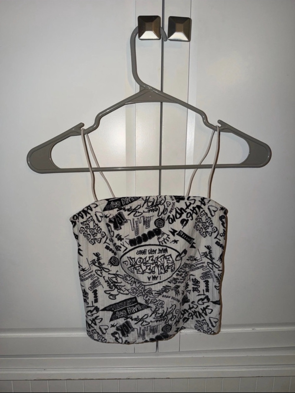Rue21 Black & White Graphic Spaghetti Strap Crop Top